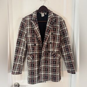 Tristan Women's Plaid Tweed Blazer - Burgundy, Black, White